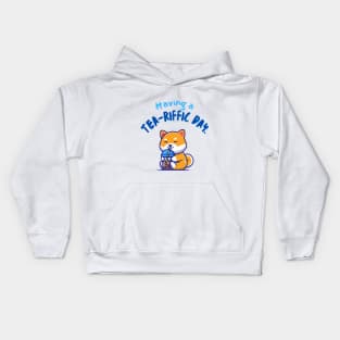 Shiba Drinking Boba Having a Tea-riffic Day Kids Hoodie